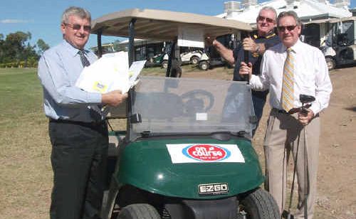 Members of the Rotary Club of Gladstone Midday, Malcolm Saunders, Mike Brady and David Lyons prepare for the annual Motor Traders Golf Day at the Gladstone Golf Club on May 19. Members of the Rotary Club of Gladstone Midday, Malcolm Saunders, Mike Brady and David Lyons prepare for the annual Motor Traders Golf Day at the Gladstone Golf Club on May 19.